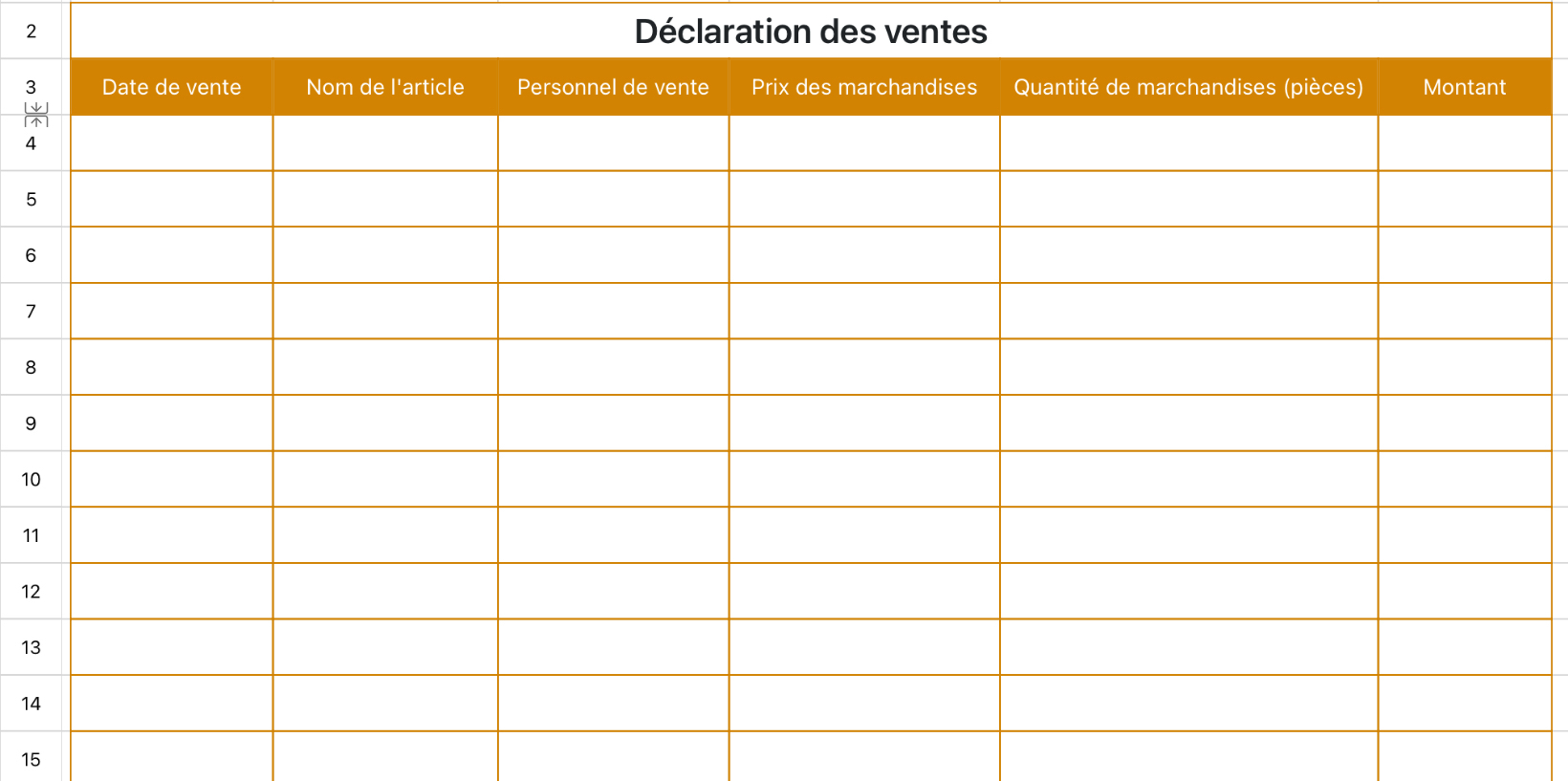 Déclaration des ventes